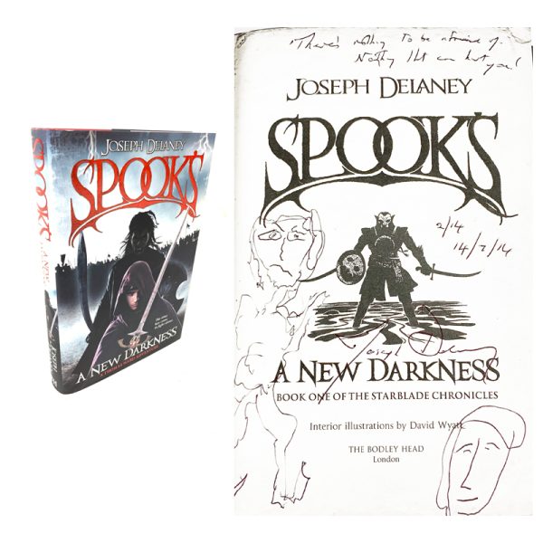 Spooks a New Darkness (STARBLADE CHRONICLES 1) By Joseph Delaney Signed and Doodled First Edition 2/14